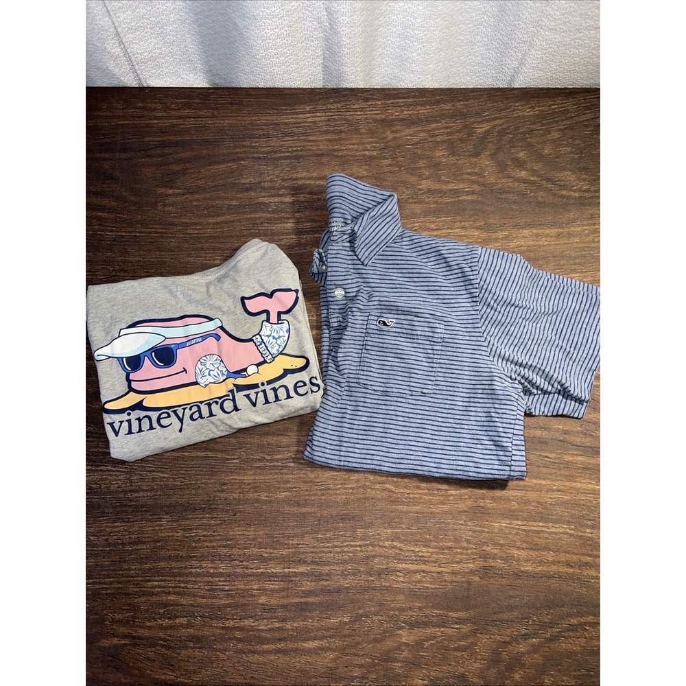 Vineyard Vines Boys Youth Large Lot Of 2 Graphic Pocket T Shirt Pima Polo Shirt